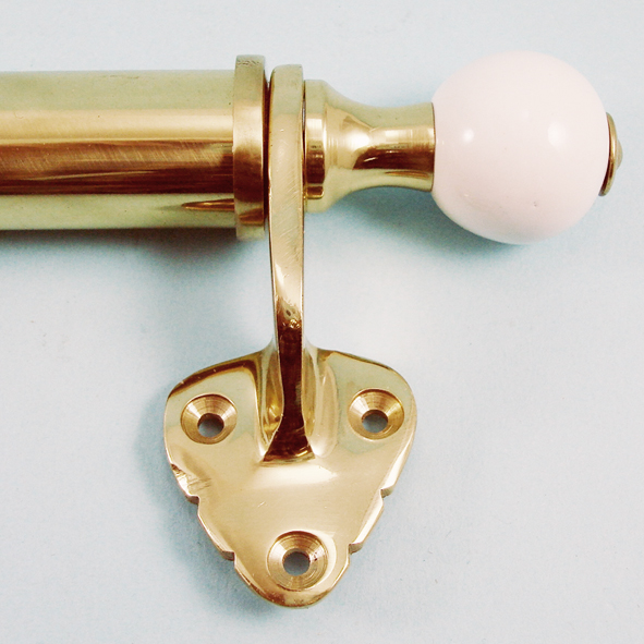 THD147CW/PB • 290mm [210mm c/c] • Polished Brass • Bar Handle Sash Lift With White Ceramic Ends